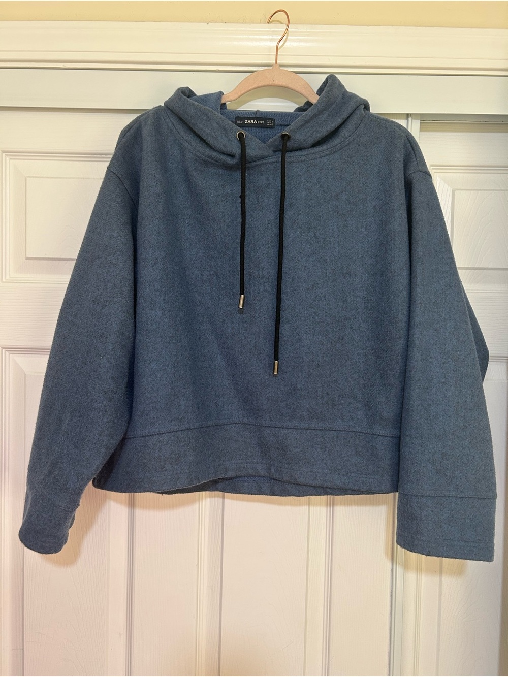 Zara Dusty Blue Funnel Neck Cropped Sweater